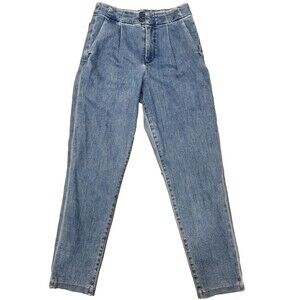 J Brand Pleated Peg Trouser Jeans Women Sz 26 High Rise Tapered Leg Light Wash